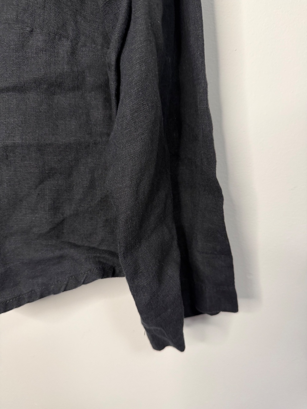 FLAX Linen Notch-Collar Button Up Top Black Medium Womens - Picture 5 of 6